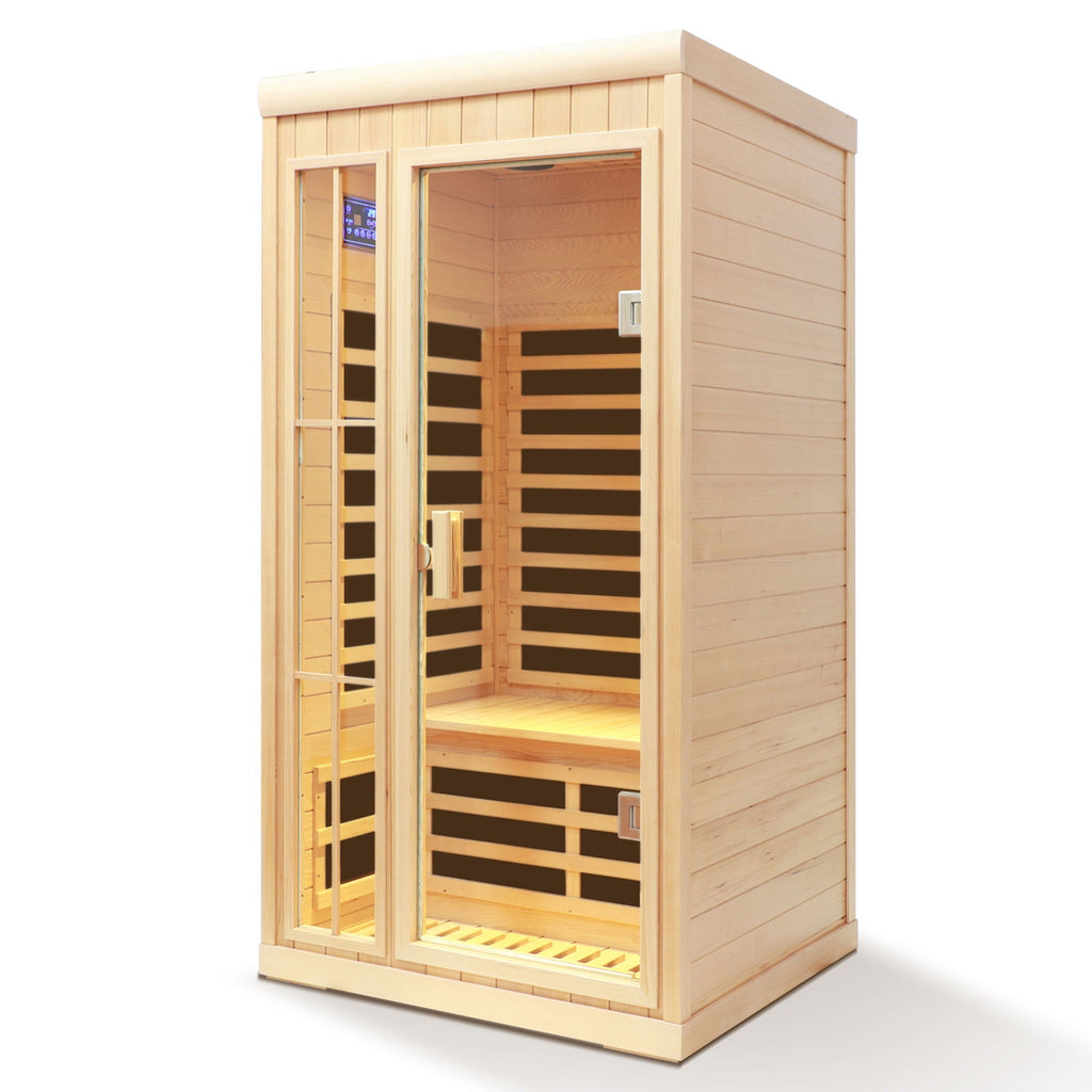 Deluxe Version Plus 1 Person Far Infrared Hemlock Sauna Room With LED Colour Lights - Natural