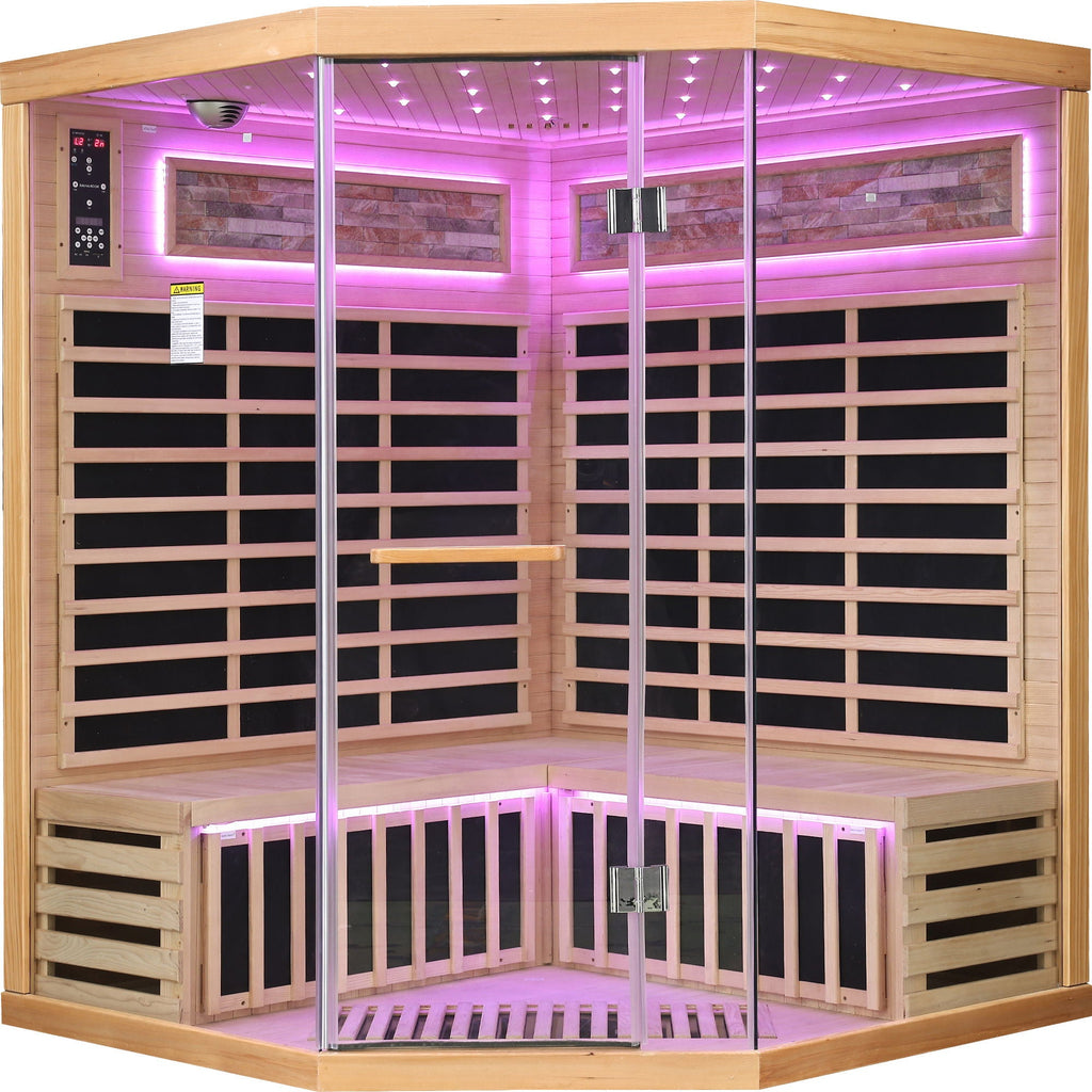 Pentagonal Sauna Room With Carbon Heating Plates - American White Oak