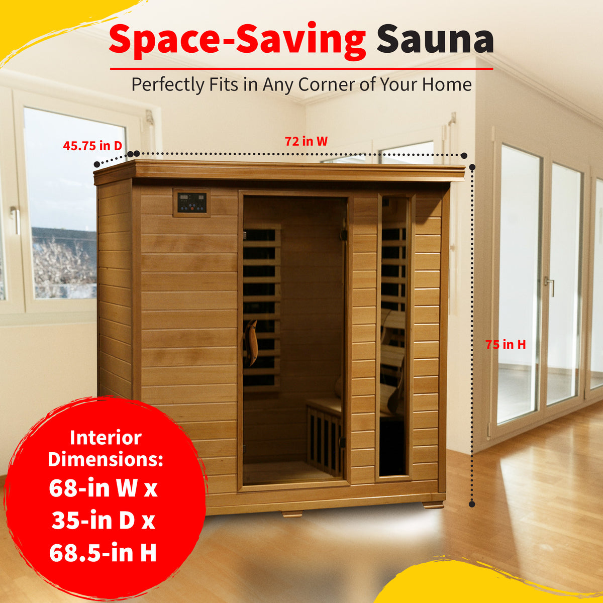 Monticello 4-Person Hemlock Infrared Sauna with 9 Carbon Heaters