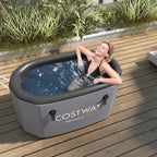 XL 129 Gal Oval Ice Bath Tub with Cover and Hand Pump for Athletes-Gray