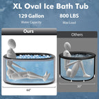 XL 129 Gal Oval Ice Bath Tub with Cover and Hand Pump for Athletes-Gray