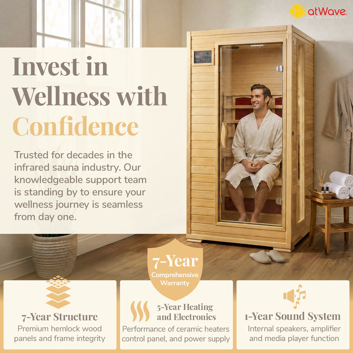 Buena Vista 1-2 Person Hemlock Infrared Sauna with 3 Ceramic Heaters